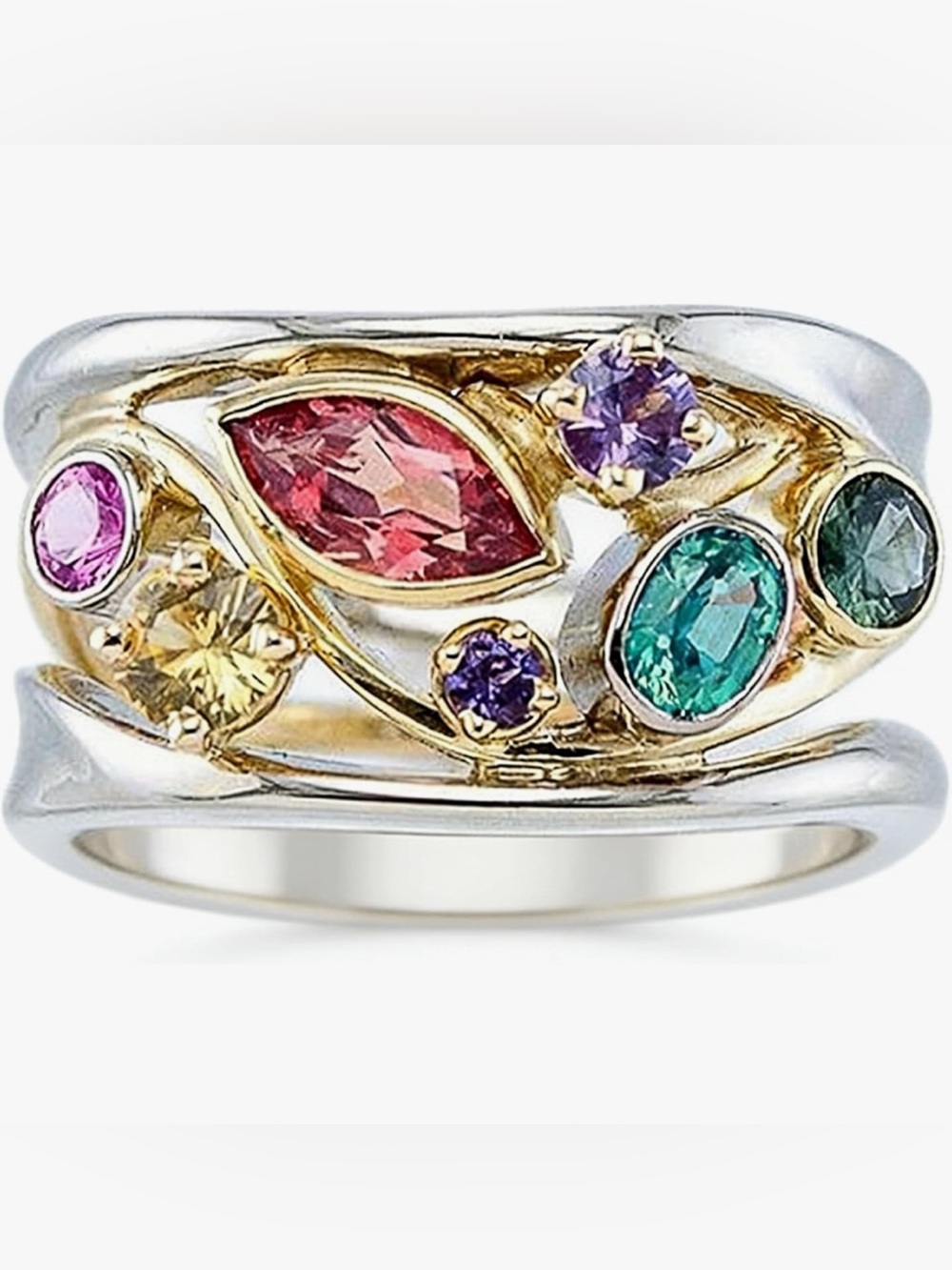 Stunning 925 Silver multi Gemstone Ring size 7